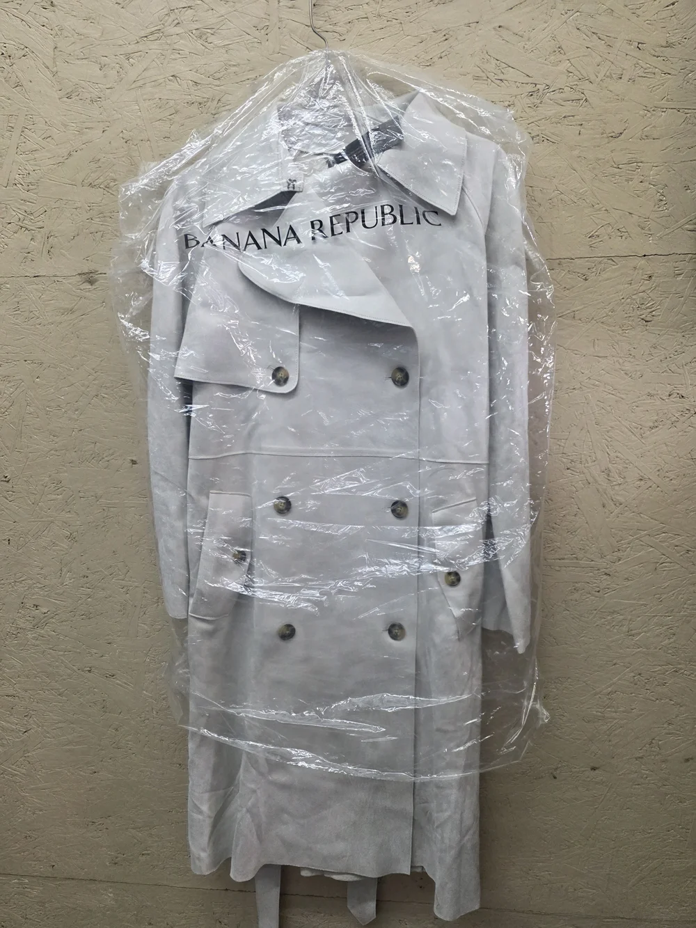 Banana Republic Light Gray Double-Breasted Suede Trench Coat - Picture 2 of 8